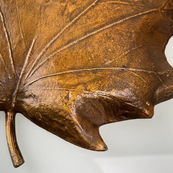 Large Vintage Metal Maple Leaf Tray, Cast Aluminum - 12W x 12 1/4L x 1D - Picture 9 of 11